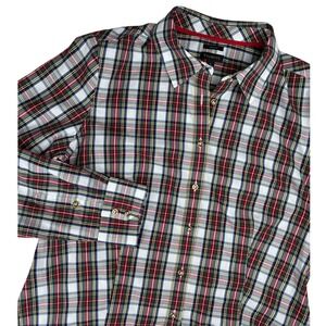 Talbots Plaid Button Up Shirt 6 Tartan Holiday Christmas Red Green Gold Non-Iron